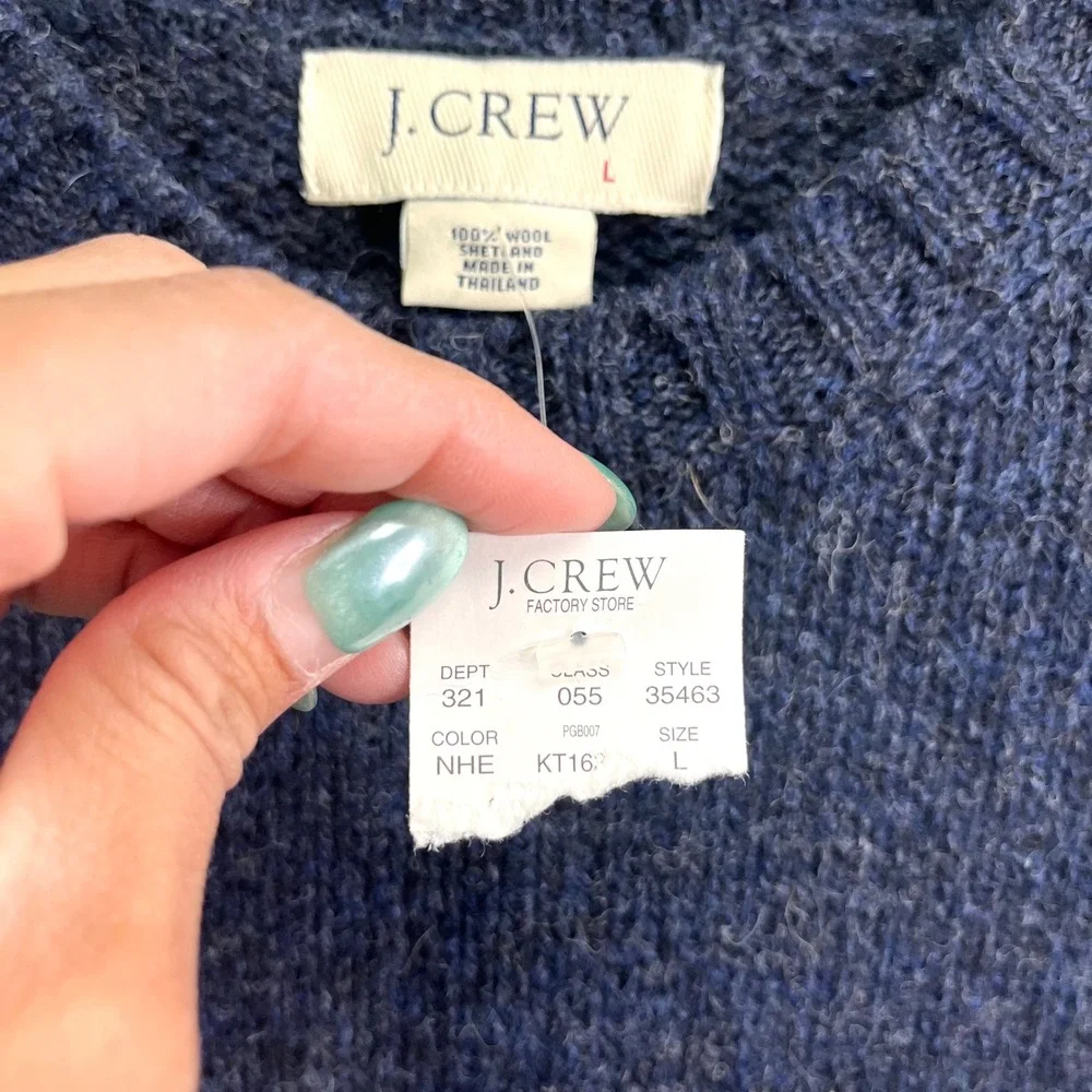 J. Crew Sweater Men's Large Blue 100% Shetland Wool Striped Crewneck NWT